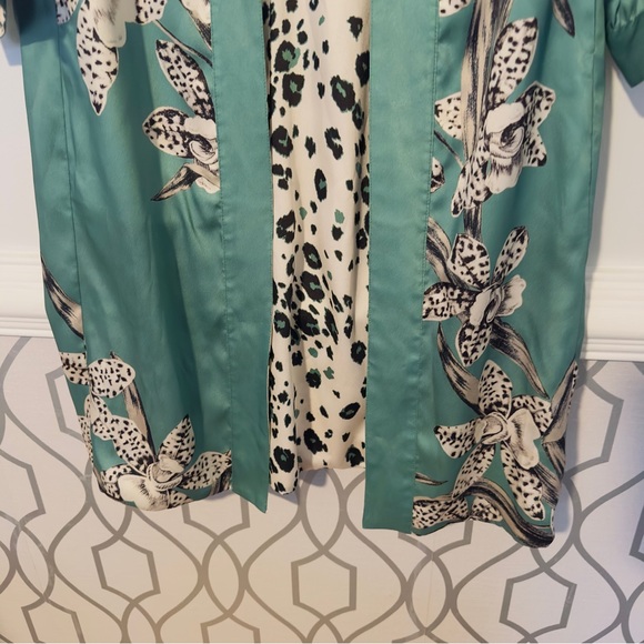 NWT Chico's Size 1 USA 8/10 Satin Silk Robe Dressing gown Duster Kimono Green Wh - Picture 5 of 16